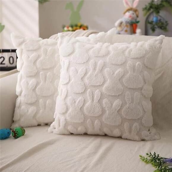 Easter Pillow Covers 18x18 inch Set of 2 Easter Decoration Cream White - Picture 7 of 7